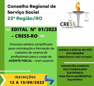 CRESS 23ª Região/RO abre inscrições para Processo Seletivo Simplificado; Até R$ 3 mil