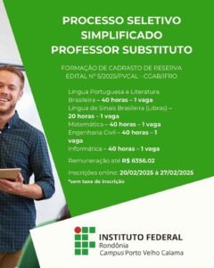 IFRO abre seleção para professores substitutos em Porto Velho