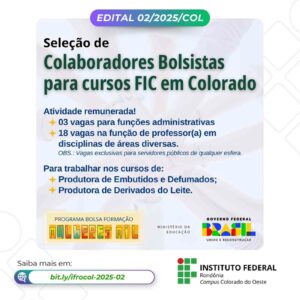 IFRO abre seleção para profissionais atuarem no Programa Mulheres Mil em Colorado do Oeste