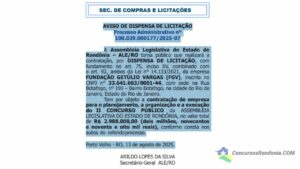 ALE-RO confirma FGV como organizadora do concurso público com mais de 300 vagas previstas
