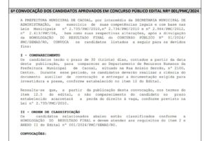 Prefeitura de Cacoal (RO) Convoca Candidatos Aprovados em Concurso Público