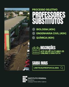 Processo seletivo IFRO contrata docentes no campus Porto Velho Calama