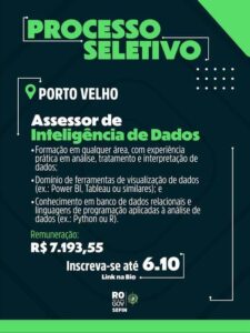Sefin Rondônia realiza seleção para assessor de inteligência de dados em Porto Velho