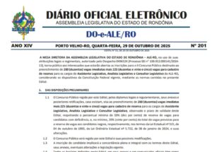 ALE-RO lança concurso público com 425 vagas e salários de até R$ 24 mil