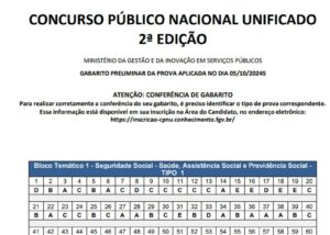Já estão disponíveis os 36 gabaritos preliminares do Concurso Público Nacional Unificado (CPNU 2)