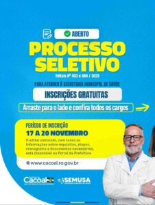 Prefeitura de Cacoal abre seleção para médicos com salários de até R$ 12 mil