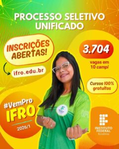 IFRO oferece curso online gratuito, técnico e superior com vagas em RO
