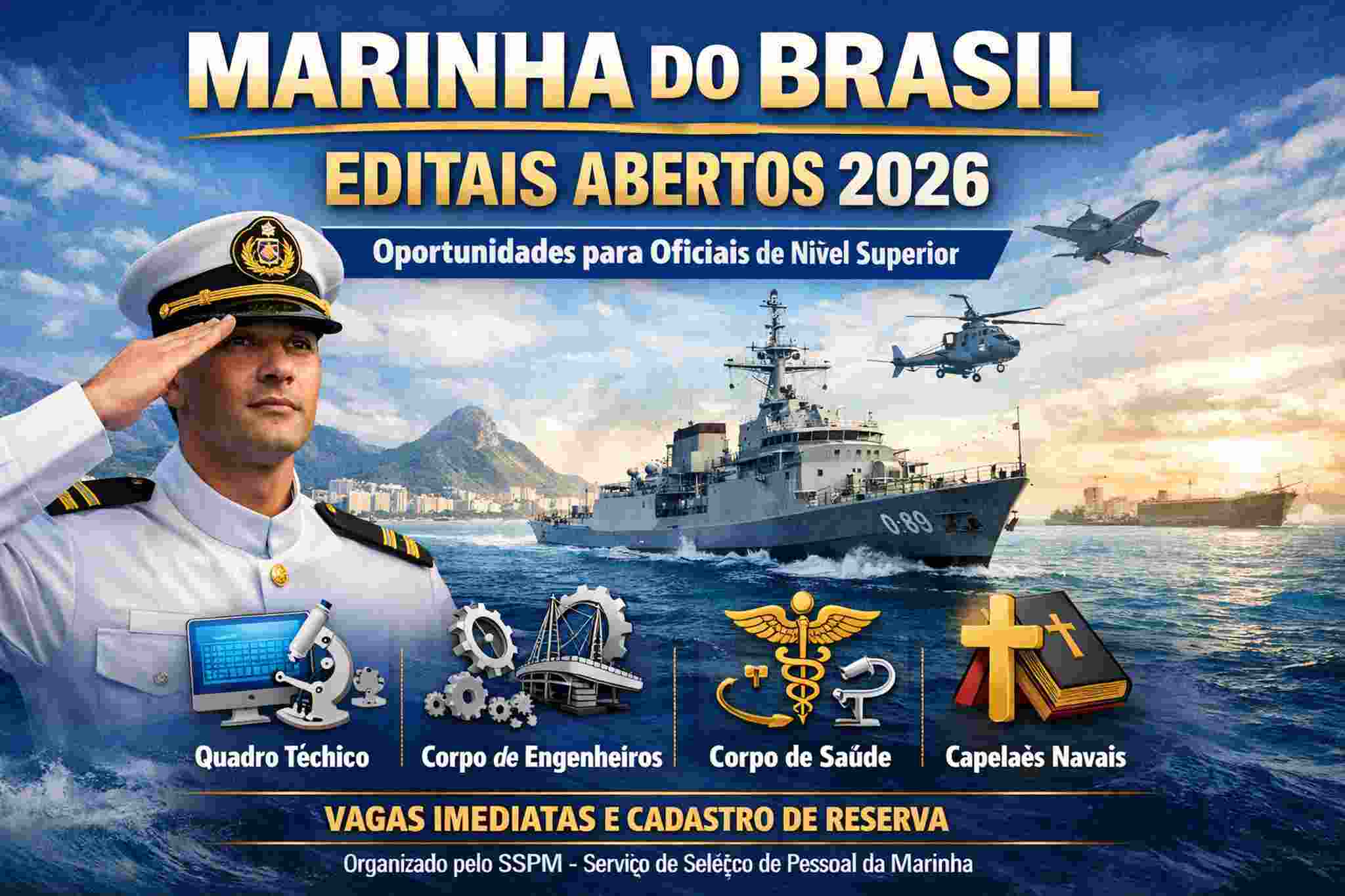 Marinha do Brasil publica editais de concurso público para oficiais com remuneração de R$ 9,6 mil