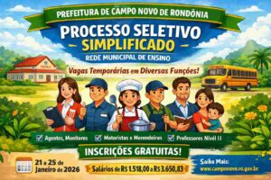 Campo Novo de Rondônia abre processo seletivo para educação com salários de até R$ 3,6 mil