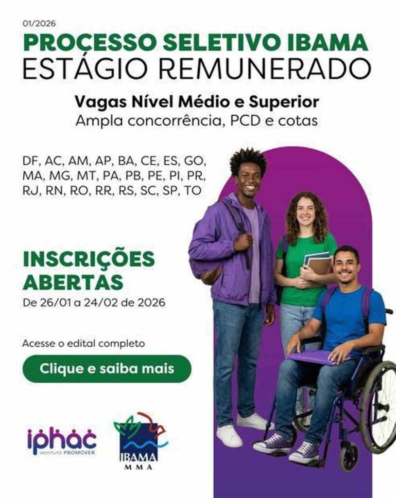 IBAMA oferece vagas de estágio em Porto Velho com bolsa para diversos cursos IBAMA oferece vagas de estágio em Porto Velho com bolsa para diversos cursos