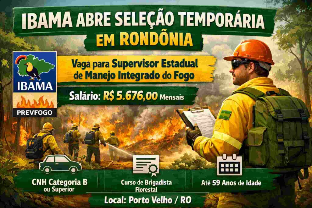 IBAMA abre vaga de nível médio com salário de R$ 5,6 mil em Porto Velho