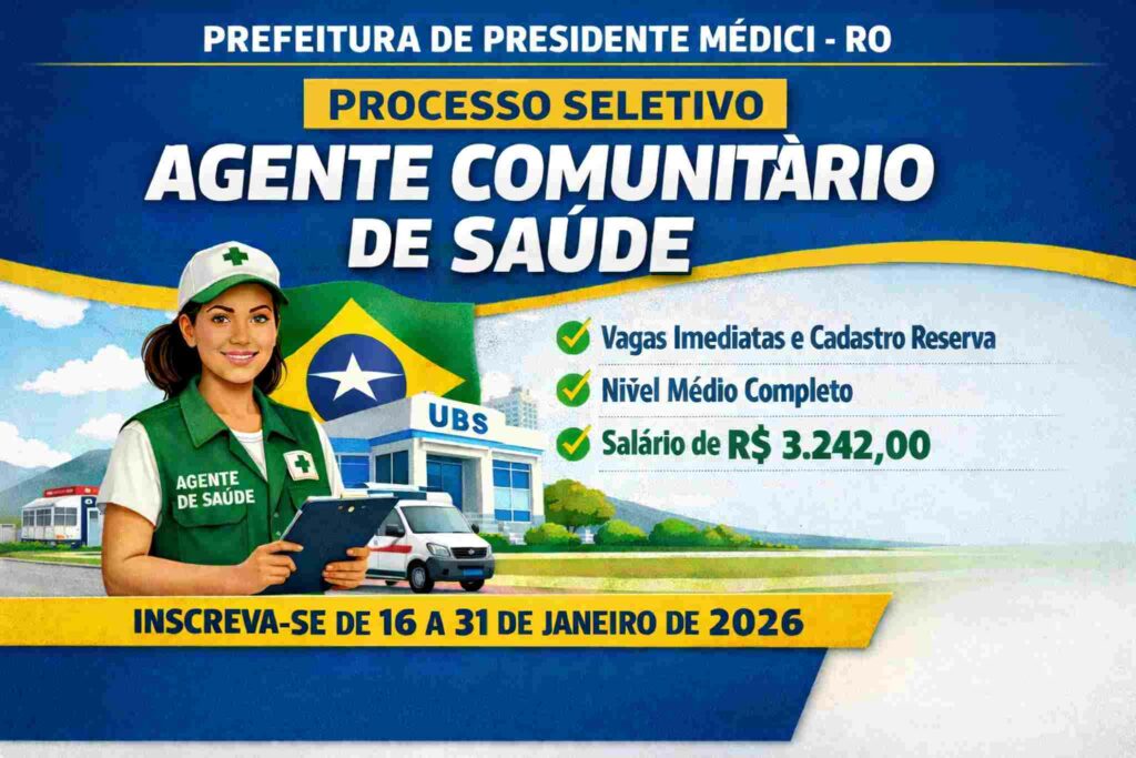 Prefeitura de Presidente Médici abre seleção de nível médio com salário de R$ 3,2 mil
