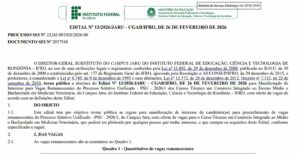 IFRO abre 12 vagas para curso técnico e graduação gratuita em Jaru