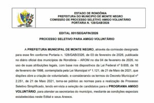 Monte Negro abre processo seletivo com vagas disponíveis para o programa Amigo Voluntário