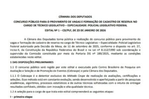 Concurso para Câmara dos Deputados com 40 vagas e salários de até R$ 21.328 encerra nesta sexta-feira (20)