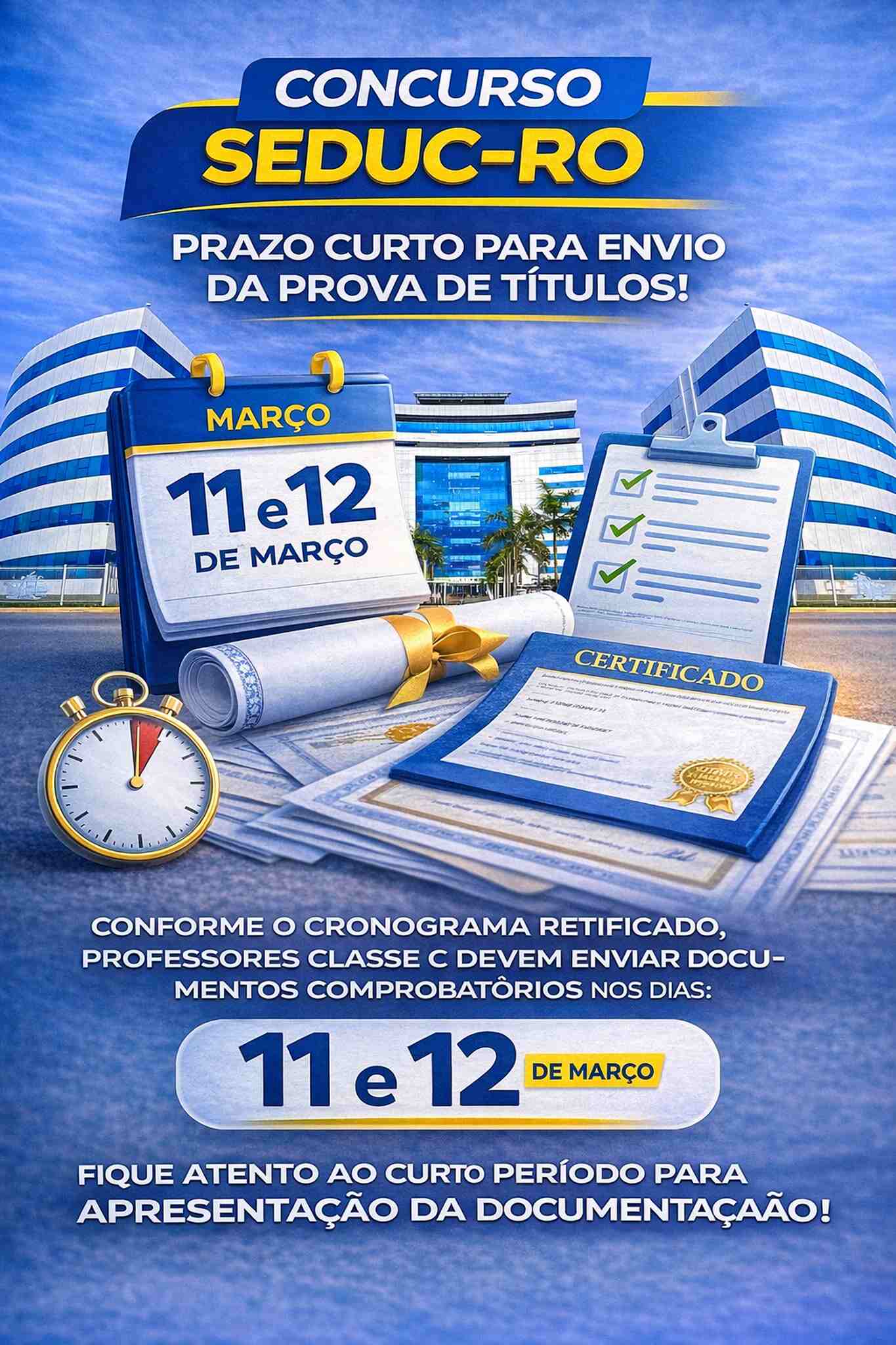 Candidatos da SEDUC-RO têm dois dias para enviar títulos no site do IBADE
