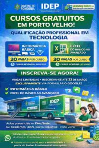 IDEP-RO oferece 60 vagas de nível fundamental para cursos gratuitos em Porto Velho