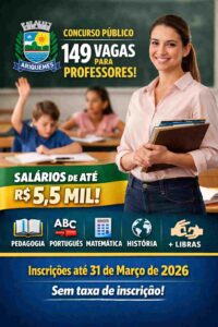 Prefeitura de Ariquemes – RO abre 149 vagas para professores com salários de R$ 5,5 mil