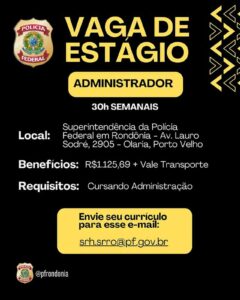 PF Rondônia oferece estágio com bolsa de R$ 1,1 mil para estudantes