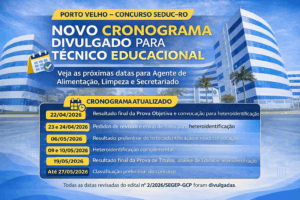 Concurso SEDUC-RO atualiza cronograma para Técnico Educacional nível médio