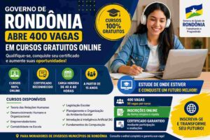 Governo de Rondônia abre 400 vagas para cursos gratuitos online