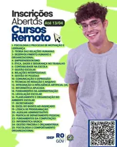 IDEP Rondônia abre 1.500 vagas em 30 cursos gratuitos online para todo o estado