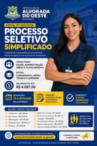 Prefeitura de Alvorada do Oeste – RO abre processo seletivo em diversas áreas