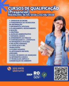 Idep abre 850 vagas para cursos gratuitos presenciais em Porto Velho