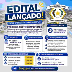 Nova Brasilândia d’Oeste – RO abre seletivo com salários de até R$ 5,7 mil