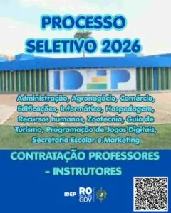 IDEP-RO abre processo seletivo para professores com salário de R$ 32h