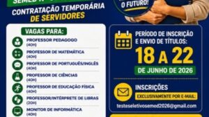 Ministro Andreazza abre 9 vagas na Educação para níveis médio e superior