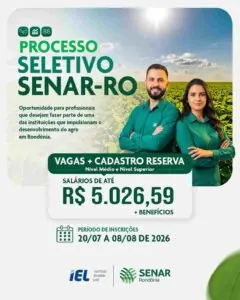 SENAR-RO abre processo seletivo com vagas para níveis médio e superior e salários de até R$ 5 mil