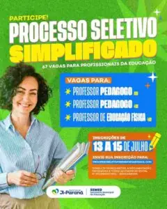 Prefeitura de Ji-Paraná abre 67 vagas para professores com salário de até R$ 5,1 mil