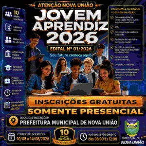 Prefeitura de Nova União abre seleção para Jovem Aprendiz com 10 vagas