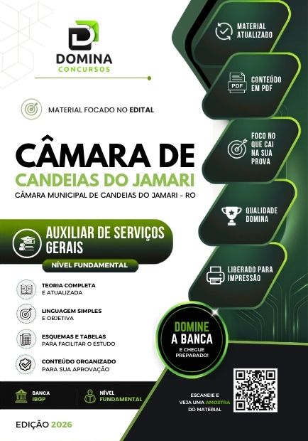 Apostila atualizada para Auxiliar de Serviços Gerais no concurso Câmara de Candeias Jamari RO
