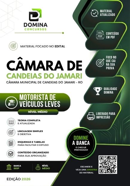 Apostila atualizada para Motorista de Veículos Leves no concurso Câmara de Candeias RO