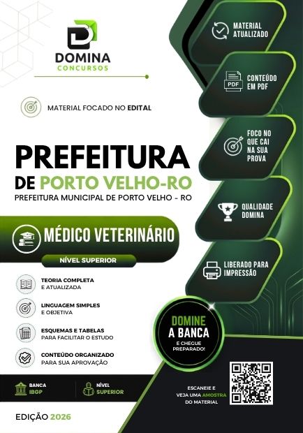 Apostila atualizada para Médico Veterinário no concurso Prefeitura de Porto Velho RO 2026